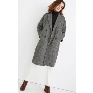 Madewell Herringbone Woodhull Wool Long Coat Black Double Breasted XS